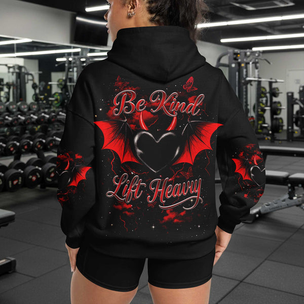 Be Kind Lift Heavy Women's Gym Hoodie, Workout Shirt, Fitness Oversized Pullover Hoodie
