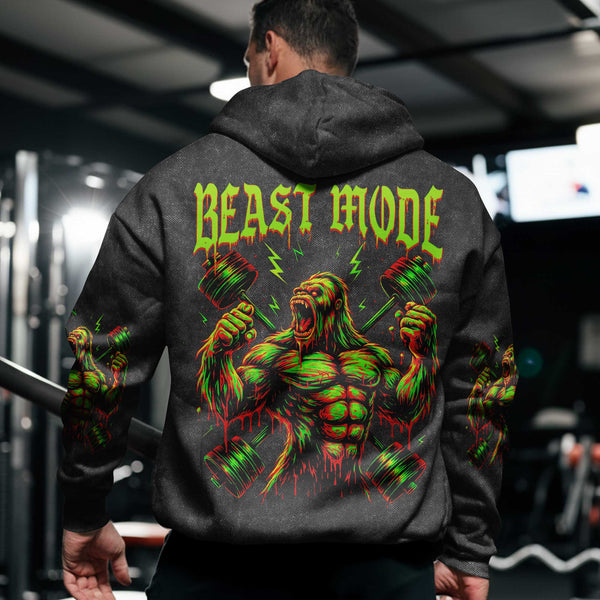 Beast Mode Men's Gym Hoodie, Workout Shirt, Oversized Pullover Hoodie