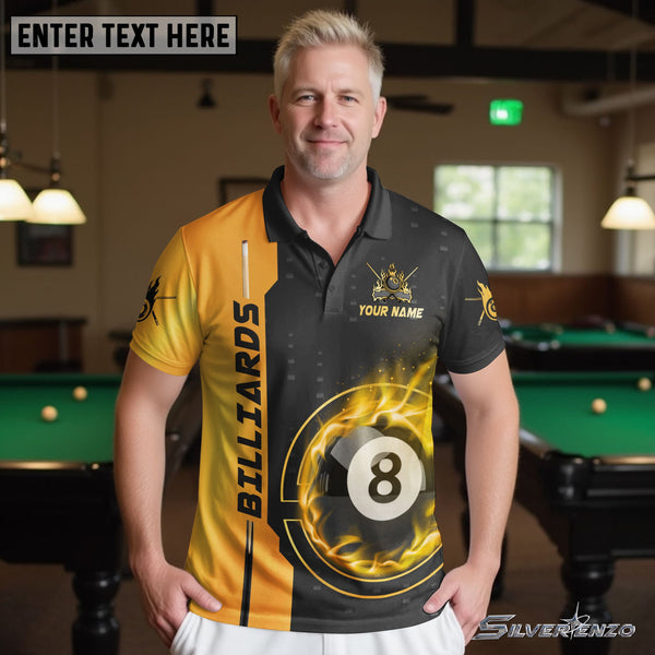 Billiards 8 Ball Fire Flame Personalized Men Women Polo Shirt Custom Billiard Team Jersey