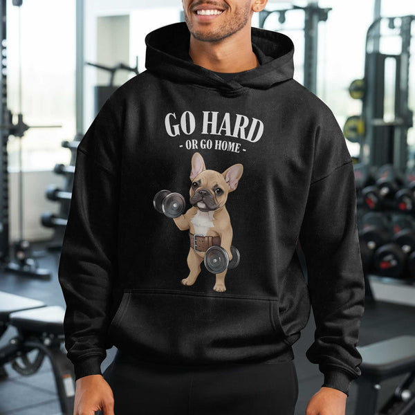 Go Hard Or Go Home Dog Men's Gym Hoodie, Workout Shirt, Oversized Pullover Hoodie