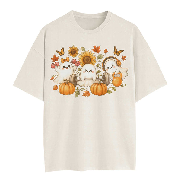 Ghost Lifting Halloween Women's Gym T-Shirt, Workout Shirt, Oversized Pump Cover Tee
