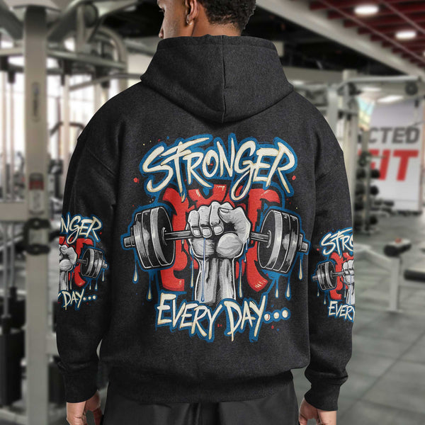 Stronger Every Day Men's Gym Hoodie, Workout Shirt, Oversized Pullover Hoodie