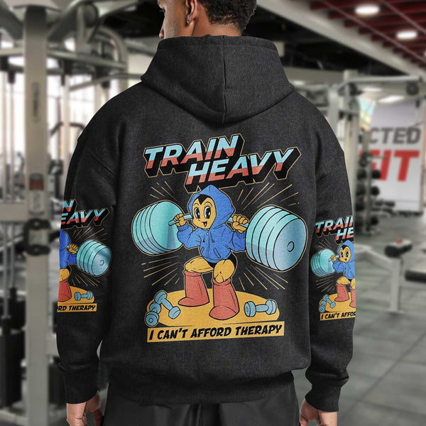Train Heavy Men's Gym Hoodie, Workout Shirt, Oversized Pullover Hoodie