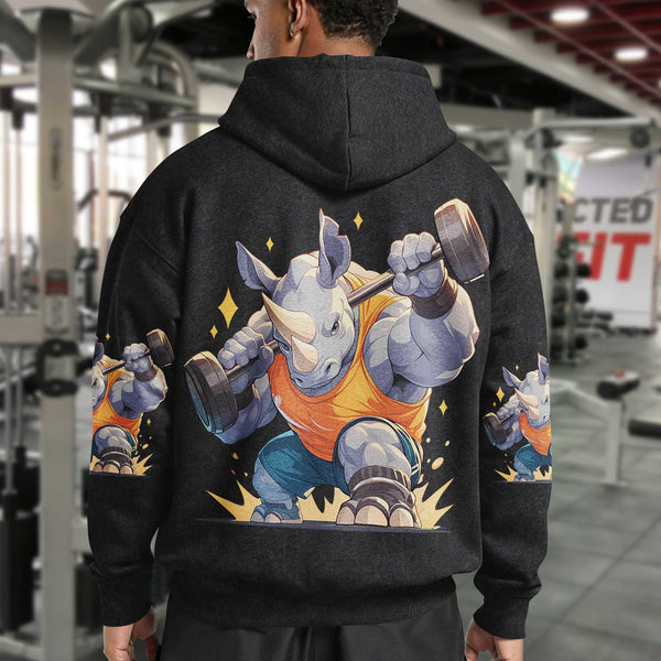 Rhino Lifting Men's Gym Hoodie, Workout Shirt, Oversized Pullover Hoodie