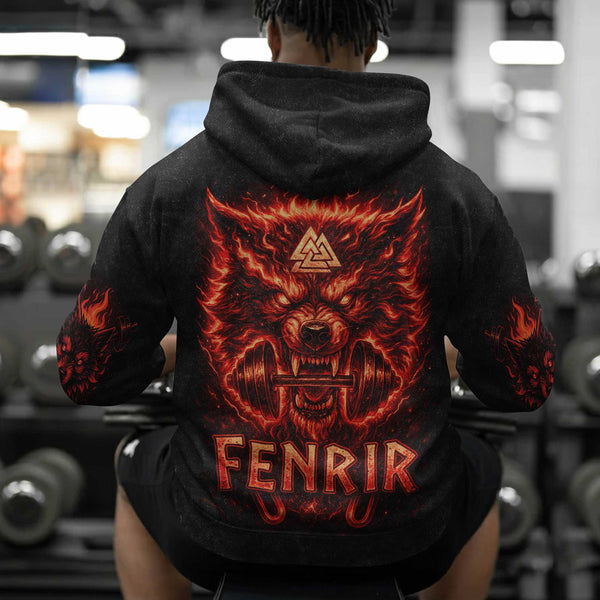 Fenrir Wolf Men's Gym Hoodie, Workout Shirt, Oversized Pullover Hoodie