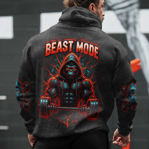 Beast Mode Men's Gym Hoodie, Workout Shirt, Oversized Pullover Hoodie