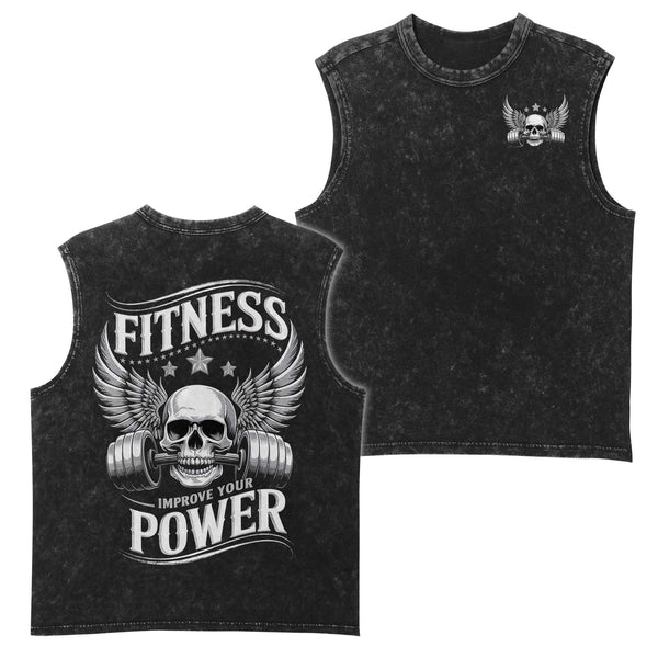 Fitness Improve Your Power Skull Men's Gym Tank Top, Workout Tank, Oversized Tank