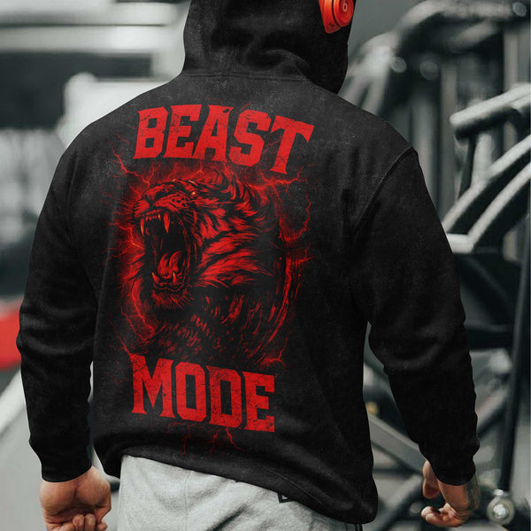 Beast Mode Men's Gym Hoodie, Workout Shirt, Oversized Pullover Hoodie
