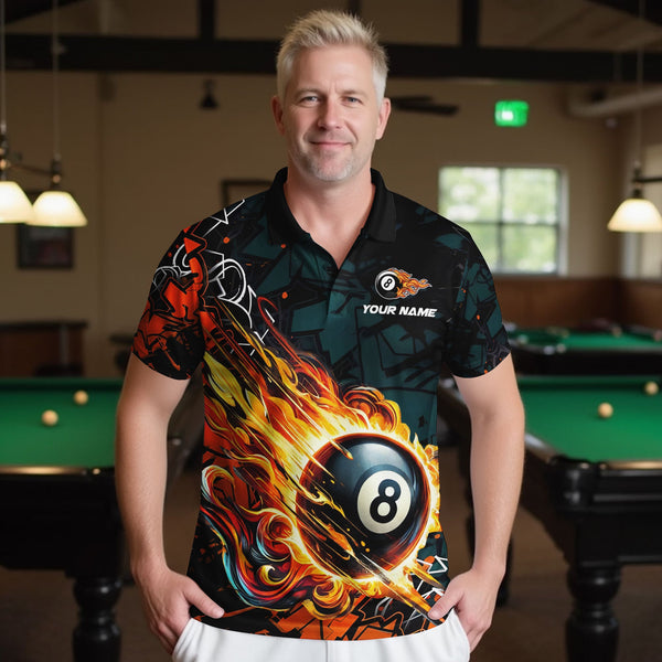 Billiards Fire 8 Ball Personalized Men Women Polo Shirt Custom Billiard Team Jersey