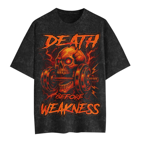 Death Before Weakness Skull Men's Gym T-Shirt, Workout Shirt, Oversized Pump Cover Tee