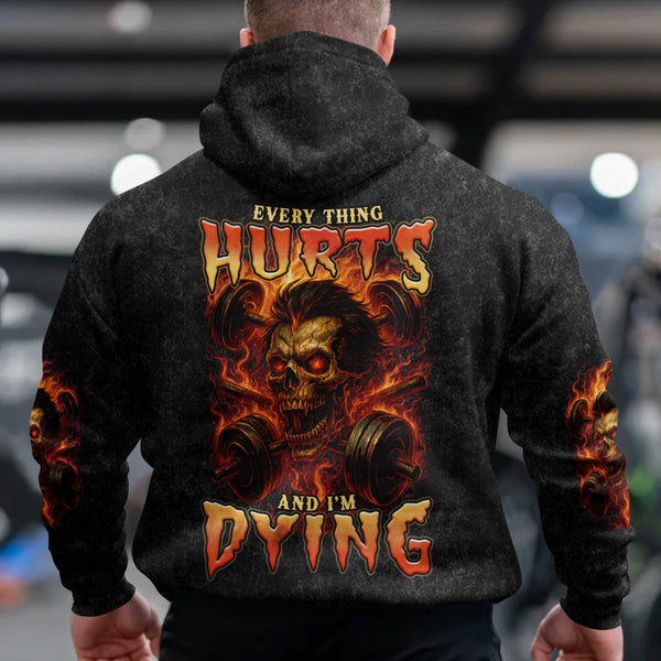 Everything Hurts Skull Men's Gym Hoodie, Workout Shirt, Oversized Pullover Hoodie
