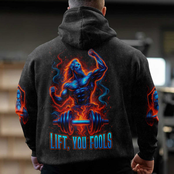 Lift You Fools Men's Gym Hoodie, Workout Shirt, Oversized Pullover Hoodie