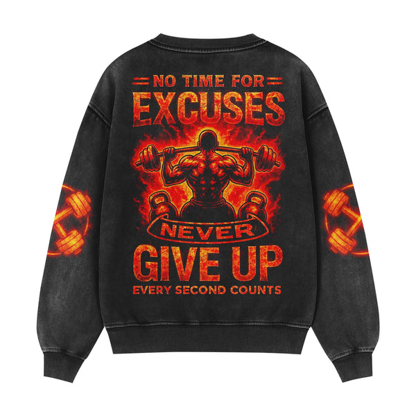 Never Give Up Men's Gym Sweatshirt, Workout Shirt, Oversized Crewneck Sweatshirt