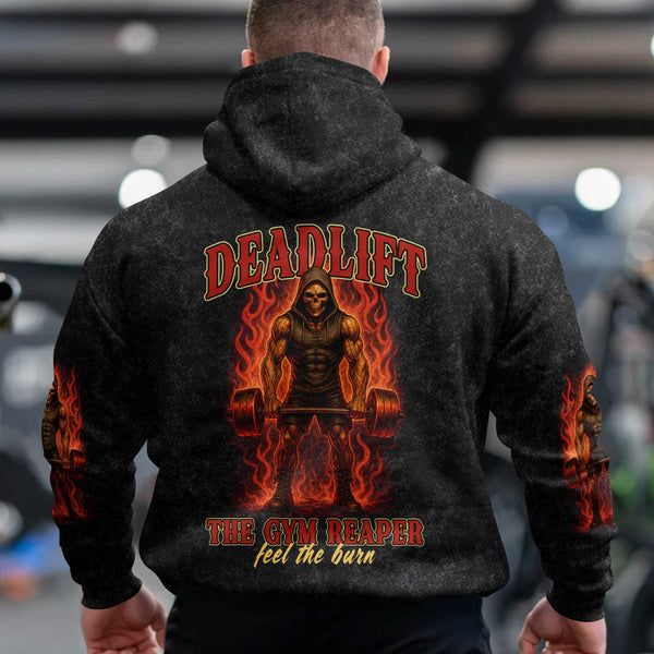 Deadlift The Gym Reaper Men's Gym Hoodie, Workout Shirt, Oversized Pullover Hoodie