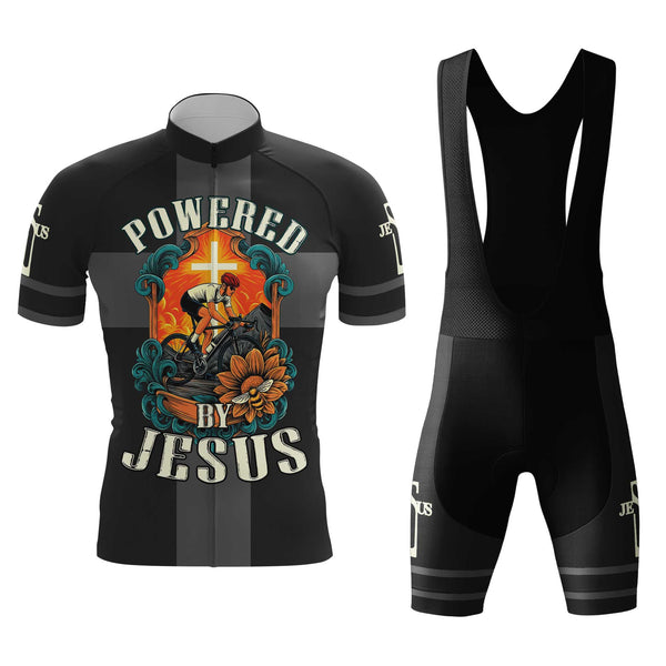 Powered By Jesus Men's Cycling Jersey Set, Road Bike Cycling Kit for Men, Biking Outfit, Bicycle Suit, Team Racing Uniform