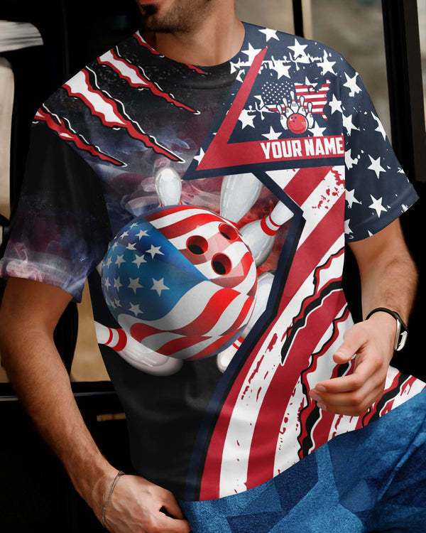 Personalized Bowling US Flag Men Women Polo Shirt Custom Name Bowling Team Jersey