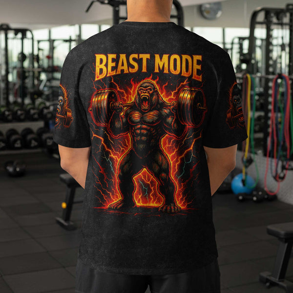 Beast Mode Men's Gym T-Shirt, Workout Shirt, Oversized Pump Cover Tee