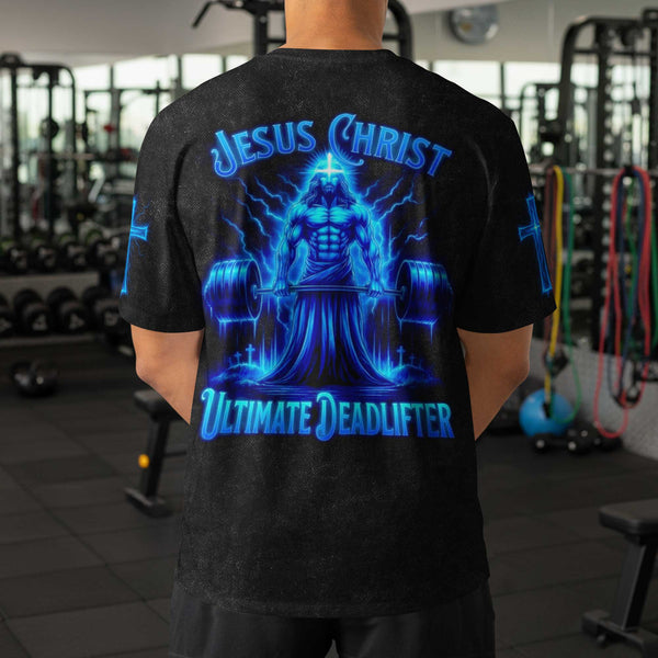 Jesus Christ Ultimate Deadlifter Men's Gym T-Shirt, Workout Shirt, Oversized Pump Cover Tee