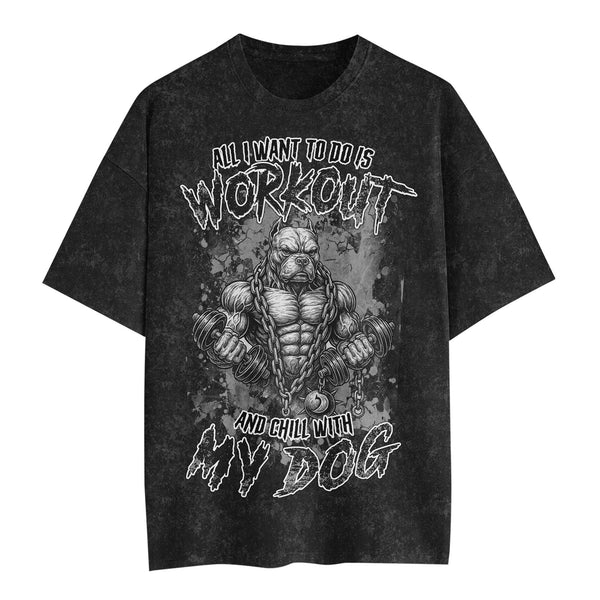 Workout And Dog Men's Gym T-Shirt, Workout Shirt, Oversized Pump Cover Tee