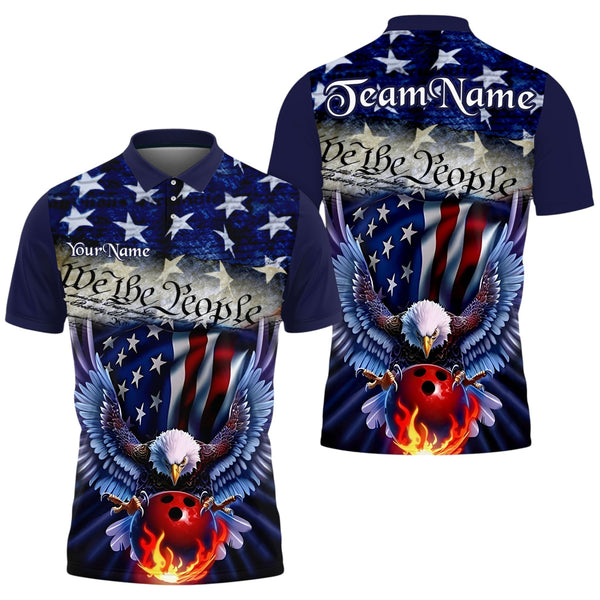 Personalized Bowling US Patriotic Eagle Men Women Polo Shirt Custom Name Bowling Team Jersey