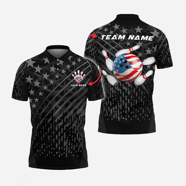 Personalized Bowling US Flag Patriotic Men Women Polo Shirt Custom Name Bowling Team Jersey