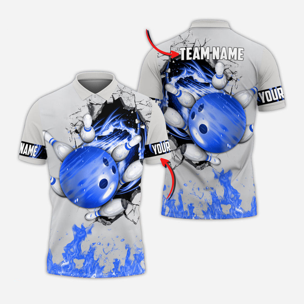 Bowling And Pins Flame Personalized Men Women Polo Shirt Custom Bowling Team Jersey