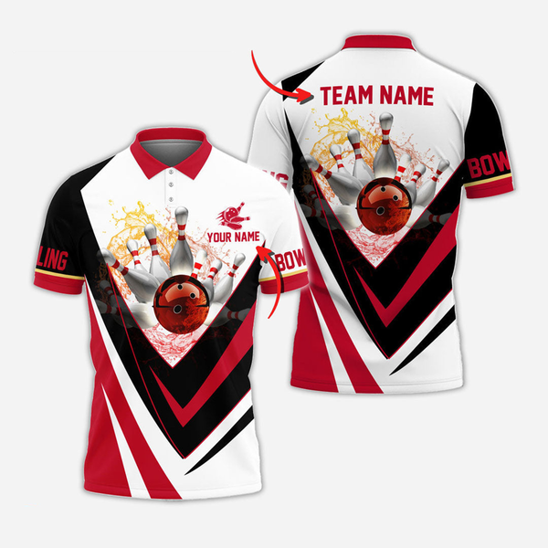 Bowling And Pins Personalized Men Women Polo Shirt Custom Bowling Team Jersey