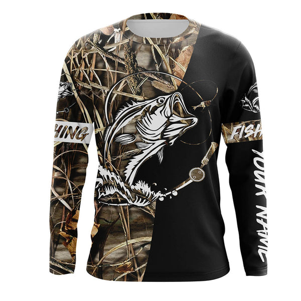 Black Largemouth Bass Fishing Personalized Men Women Long Sleeve Shirt Custom Fishing Apparel