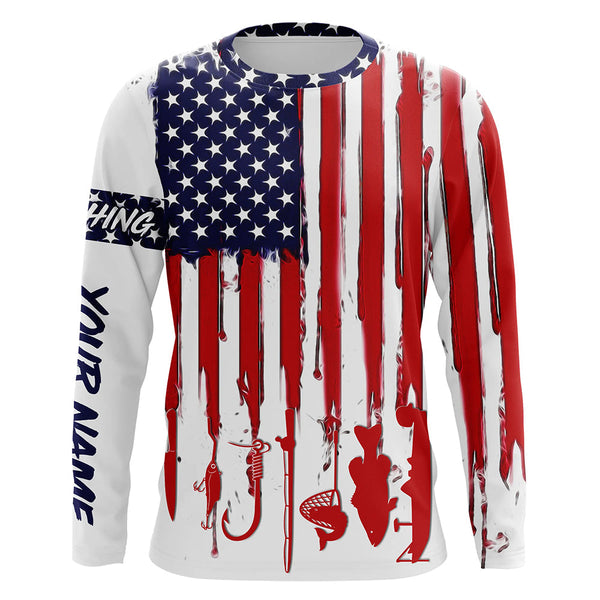 Fishing American Flag Personalized Men Women Long Sleeve Shirt Custom Fishing Apparel
