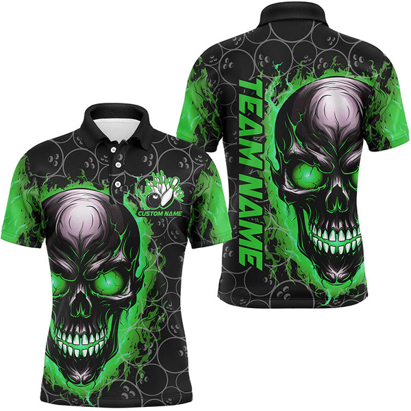 Bowling Skull Flame Personalized Men Women Polo Shirt Custom Bowling Team Jersey