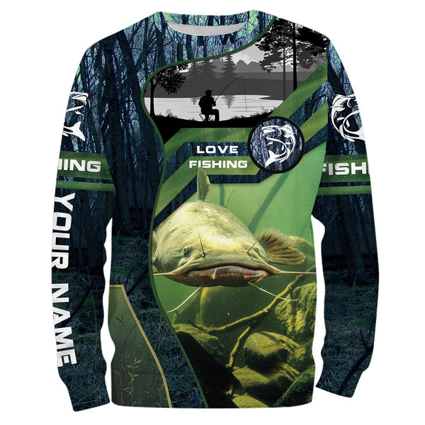 Flathead Catfish Personalized Men Women Long Sleeve Shirt Custom Fishing Apparel