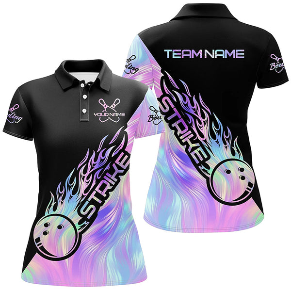 Personalized Bowling Strike Women Performance Polo Shirt Custom Name Bowling Team Jersey