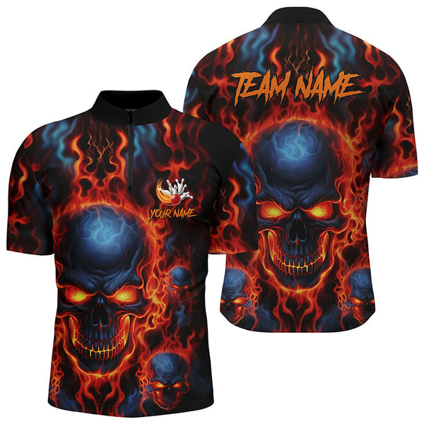 Bowling Flame Skull Personalized Men Women Polo Shirt Custom Bowling Team Jersey
