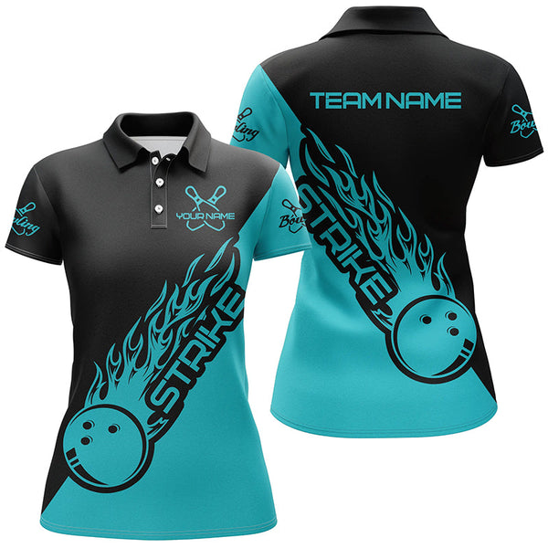 Personalized Bowling Strike Women Performance Polo Shirt Custom Name Bowling Team Jersey