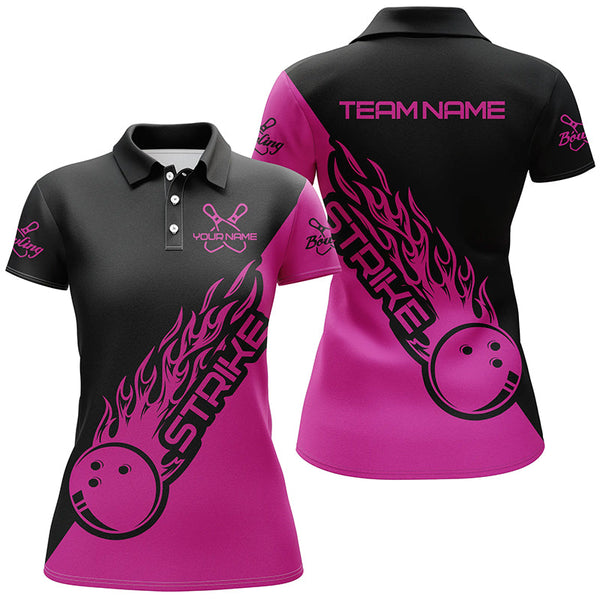 Personalized Bowling Strike Women Performance Polo Shirt Custom Name Bowling Team Jersey