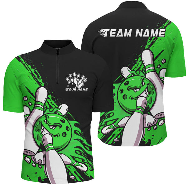Bowling Black And Green Personalized Men Women Polo Shirt Custom Bowling Team Jersey