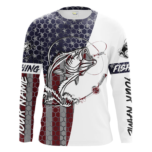 Bass Fishing American Flag Personalized Men Women Long Sleeve Shirt Custom Fishing Apparel
