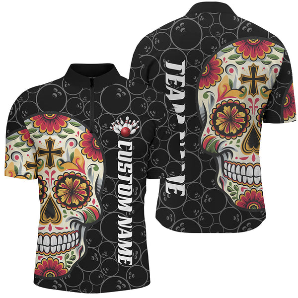Bowling Sugar Skull Personalized Men Women Polo Shirt Custom Bowling Team Jersey