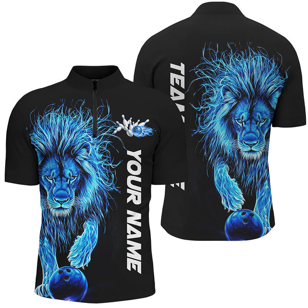 Bowling Blue Lion Personalized Men Women Polo Shirt Custom Bowling Team Jersey