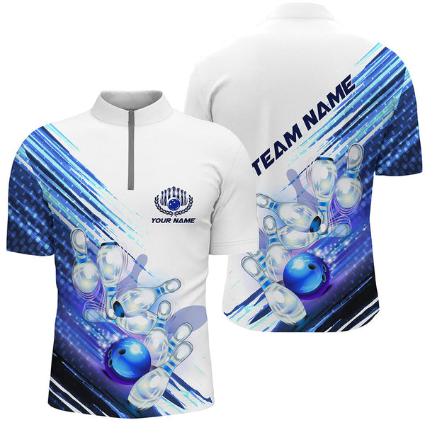 Bowling Blue Personalized Men Women Polo Shirt Custom Bowling Team Jersey