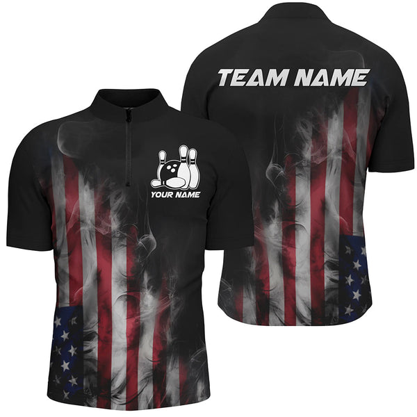 Bowling Smoke American Flag Personalized Men Women Polo Shirt Custom Bowling Team Jersey