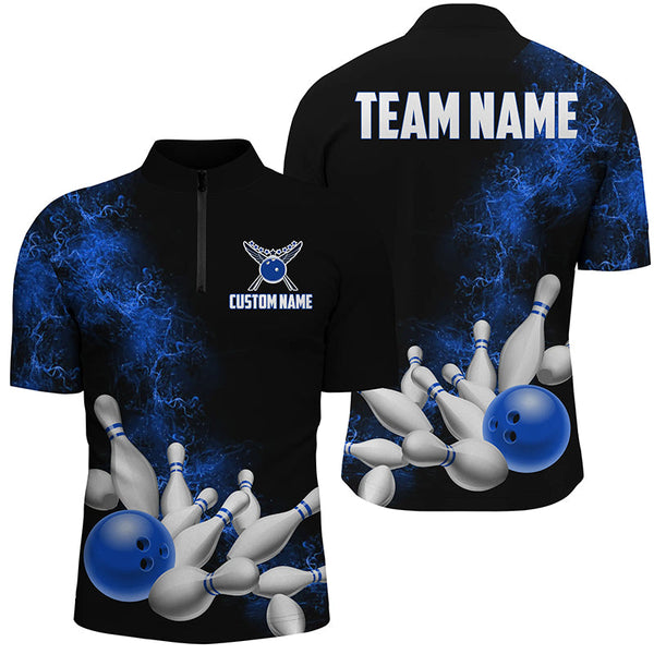 Bowling Blue Strike Personalized Men Women Polo Shirt Custom Bowling Team Jersey