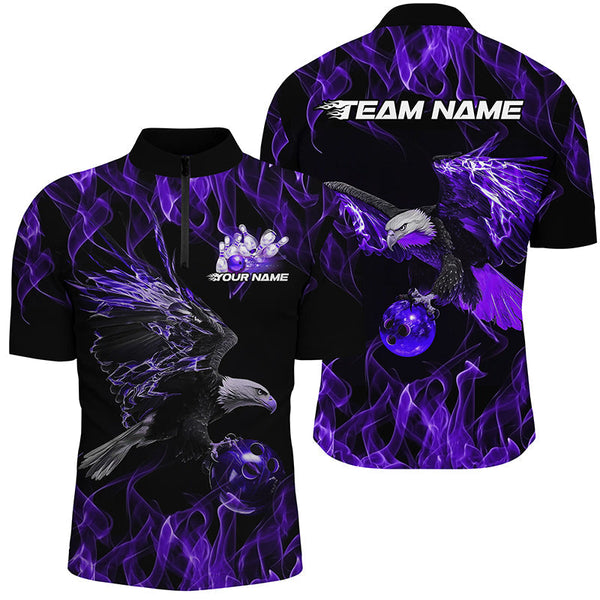 Bowling Purple Flame Eagle Personalized Men Women Polo Shirt Custom Bowling Team Jersey