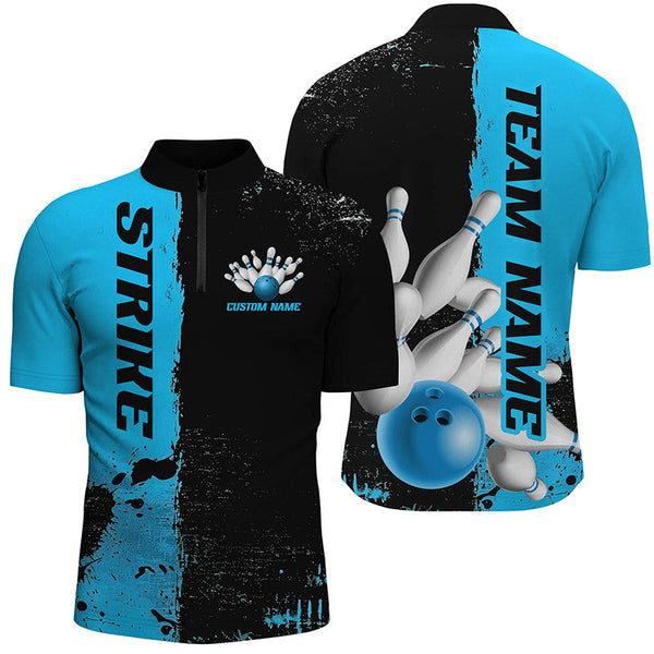Bowling Black And Blue Strike Personalized Men Women Polo Shirt Custom Bowling Team Jersey