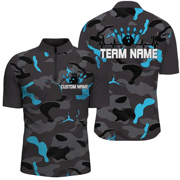 Bowling Blue Camo Personalized Men Women Polo Shirt Custom Bowling Team Jersey