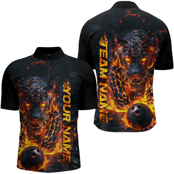 Bowling Flaming Leopard Personalized Men Women Polo Shirt Custom Bowling Team Jersey