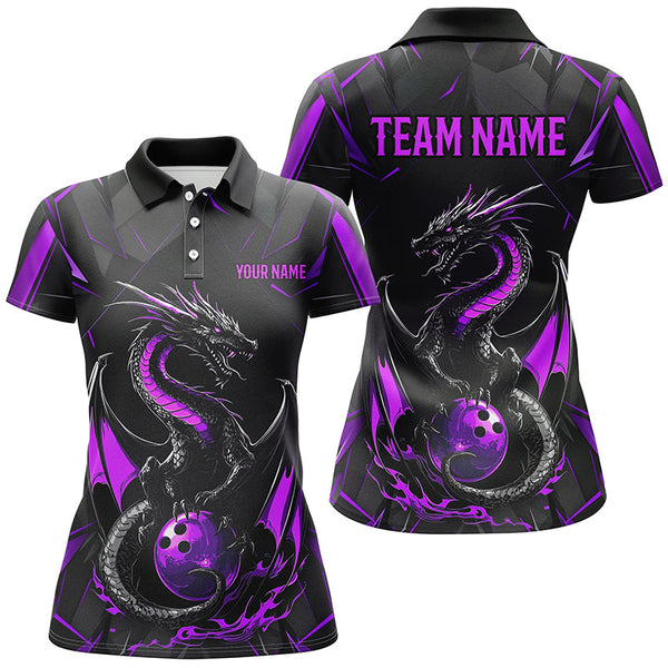 Personalized Bowling Dragon Women Performance Polo Shirt Custom Name Bowling Team Jersey