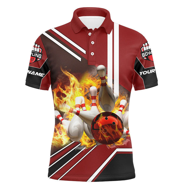 Bowling Flame Personalized Men Women Polo Shirt Custom Bowling Team Jersey