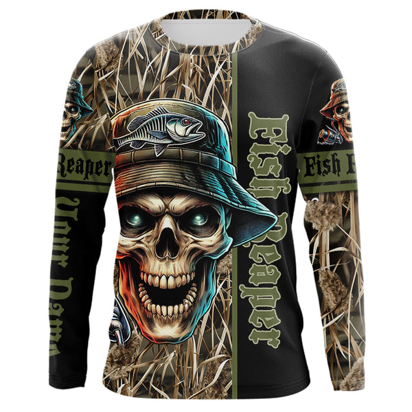 Fish Reaper Camo Personalized Men Women Long Sleeve Shirt Custom Fishing Apparel