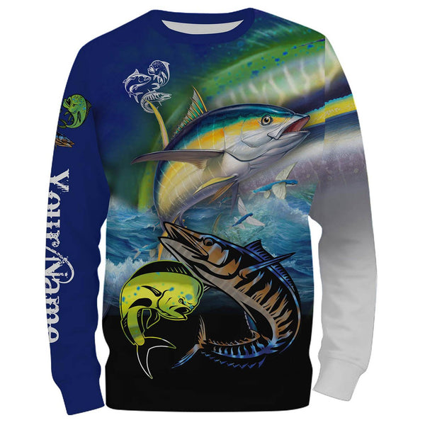 Fishing Mahi-mahi, Wahoo, Tuna Personalized Men Women Long Sleeve Shirt Custom Fishing Apparel